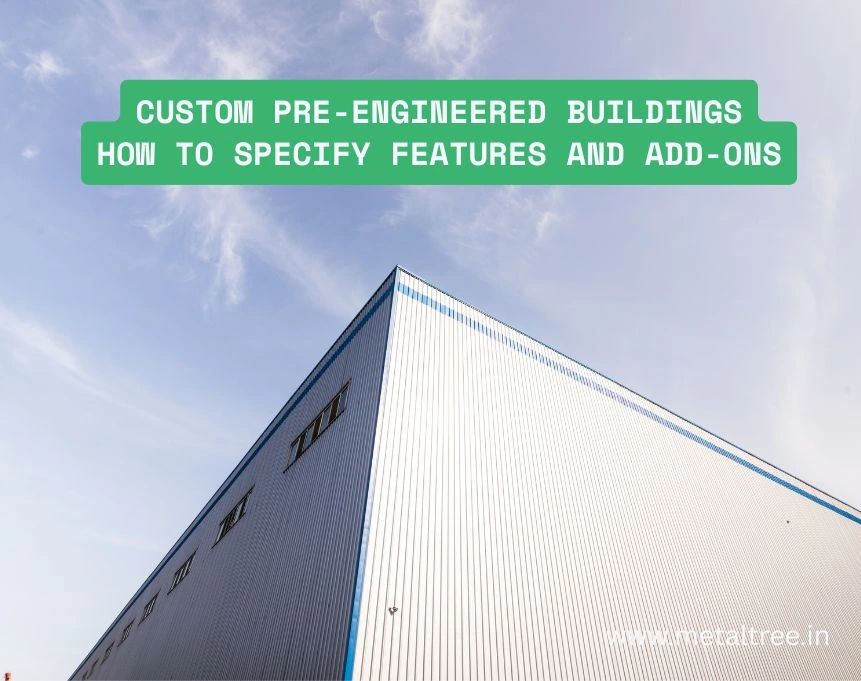 Wide-span custom pre-engineered steel warehouse exterior with clear-span design under blue sky