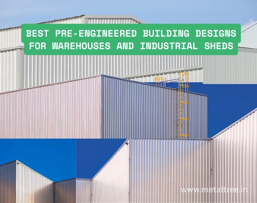 Modern industrial shed featuring PEB design with metal structure framework, ideal for manufacturing and storage facilities in India