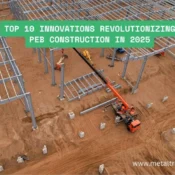 Eco-friendly pre-engineered building with solar panels and green materials showcasing Metal Tree's sustainable construction approach