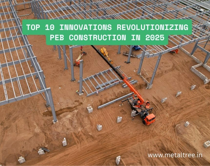 Eco-friendly pre-engineered building with solar panels and green materials showcasing Metal Tree's sustainable construction approach