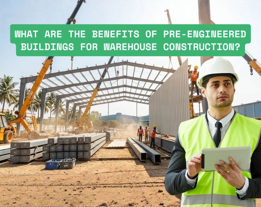 Modern pre-engineered steel warehouse building with large clear-span structure in India