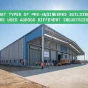 Modern pre-engineered steel factory building with large clear-span industrial floor and overhead crane system