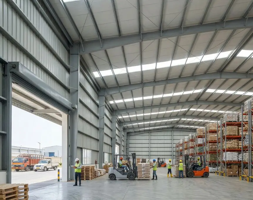 Large Pre Engineered Steel Warehouse In India With Wide Span Structure And Insulated Roof Panels
