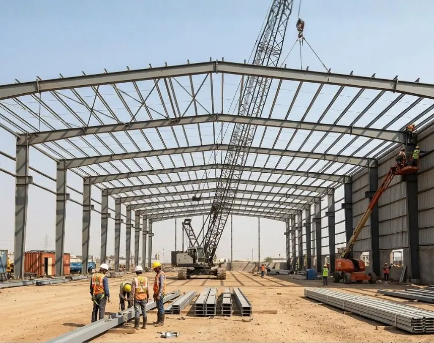 Prefab Warehouse Construction In India With Steel Structure And Cladding Showing Industrial Shed Cost Per Sq Ft