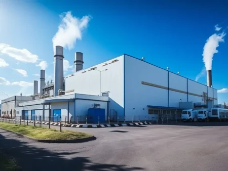 A Substantial Industrial Structure Emitting Smoke From Its Chimneys Identified As Metal Tree Speci