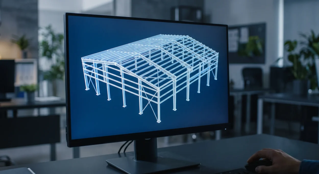 3d Cad Model Of A Steel Pre Engineered Building