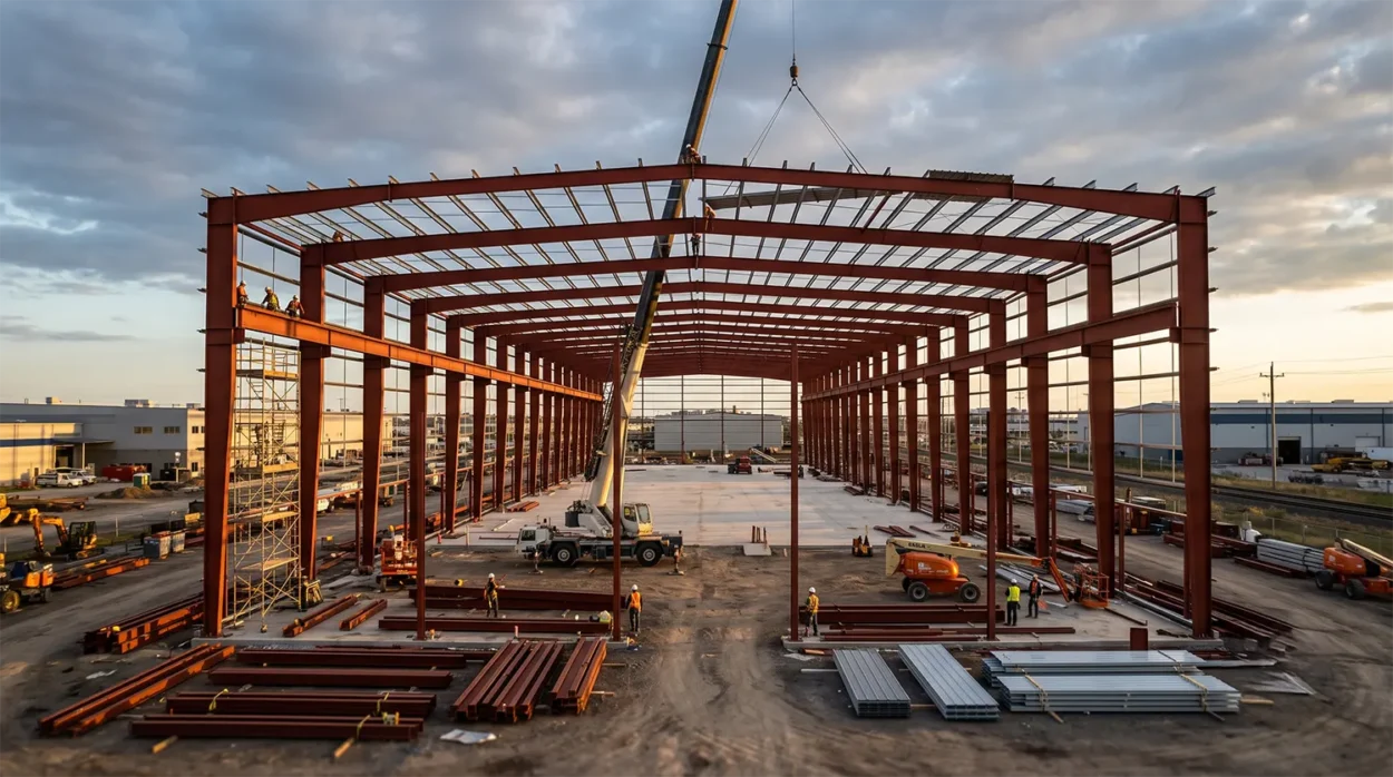 A Modern Pre Engineered Building Warehouse Under Construction